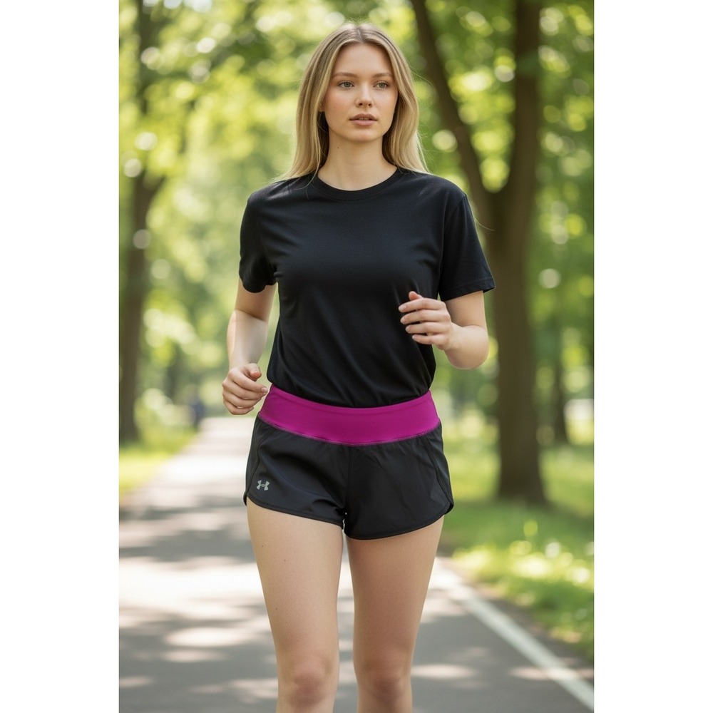 Under Armour Women's Athletic Shorts in Black and Magenta